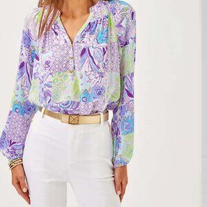 NEW Lilly Pulitzer Elsa Silk Top Juicy Story Patch S